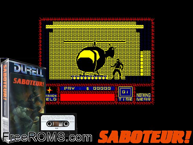 Saboteur (F) (19xx) [t1] Amstrad CPC game showing 3D box cover and gameplay screenshot